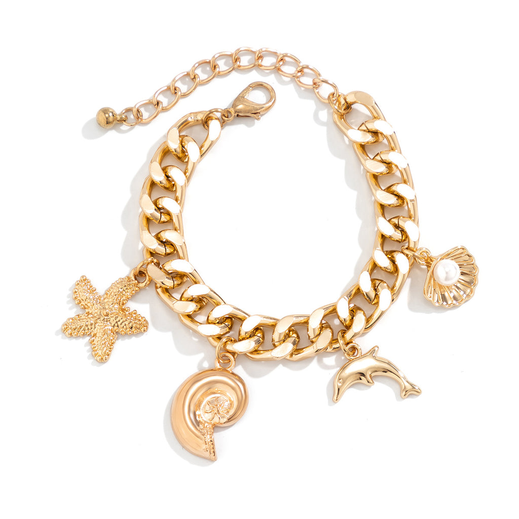 Boho Conch Dolphin Starfish Pendant Choker Necklace & Bracelets for Women – Trendy Vintage Tassel Chain Grunge Fashion Jewelry
