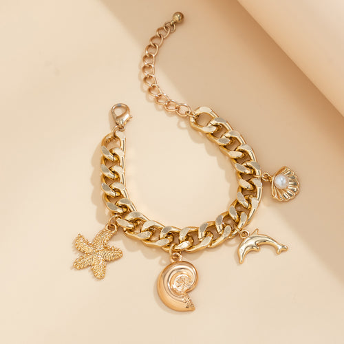 Boho Conch Dolphin Starfish Pendant Choker Necklace & Bracelets for Women – Trendy Vintage Tassel Chain Grunge Fashion Jewelry