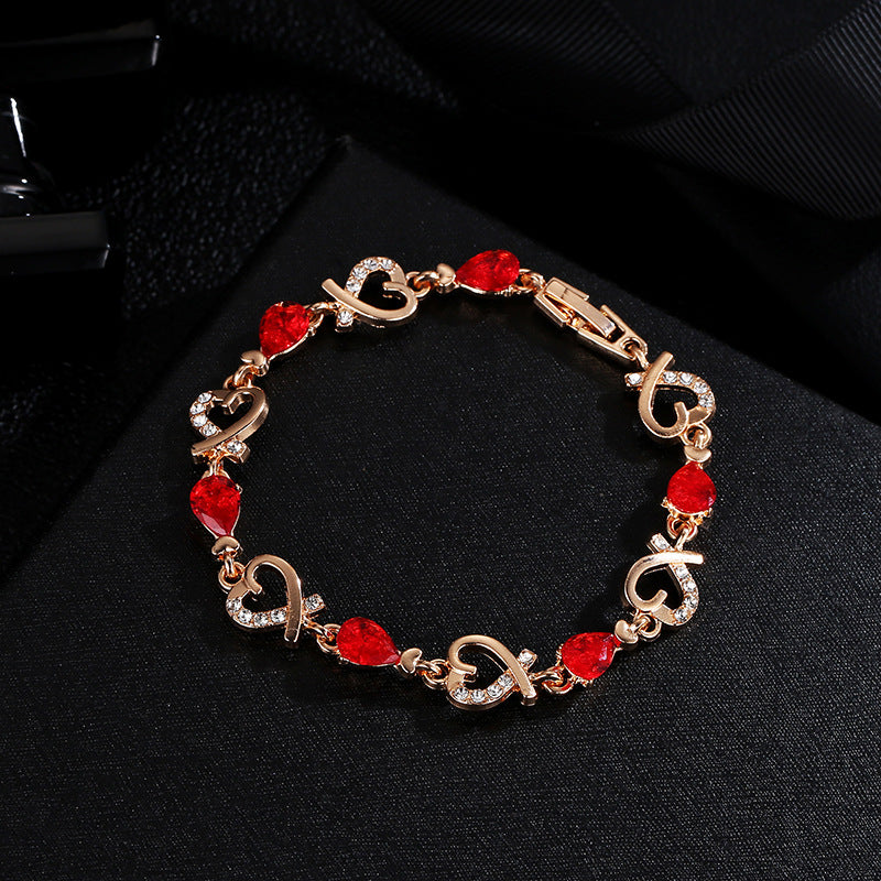 Hollow Heart-Shaped Love Bracelet with Rhinestones