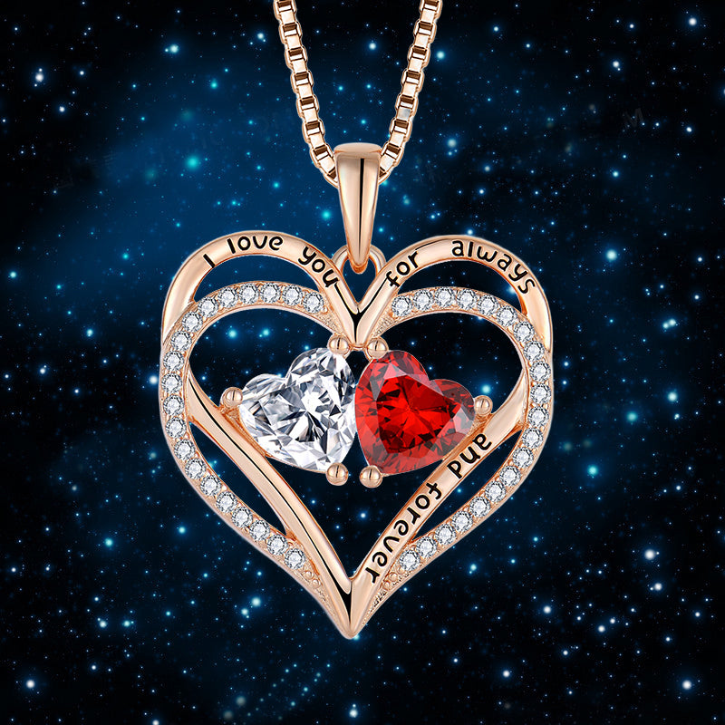 S925 Silver Double Heart Love Necklace with Rhinestones – Fashionable, Unique Design – Perfect Valentine's Day Gift