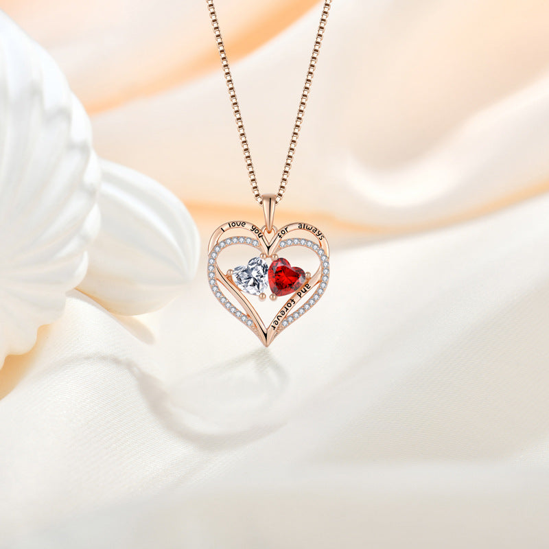 S925 Silver Double Heart Love Necklace with Rhinestones – Fashionable, Unique Design – Perfect Valentine's Day Gift
