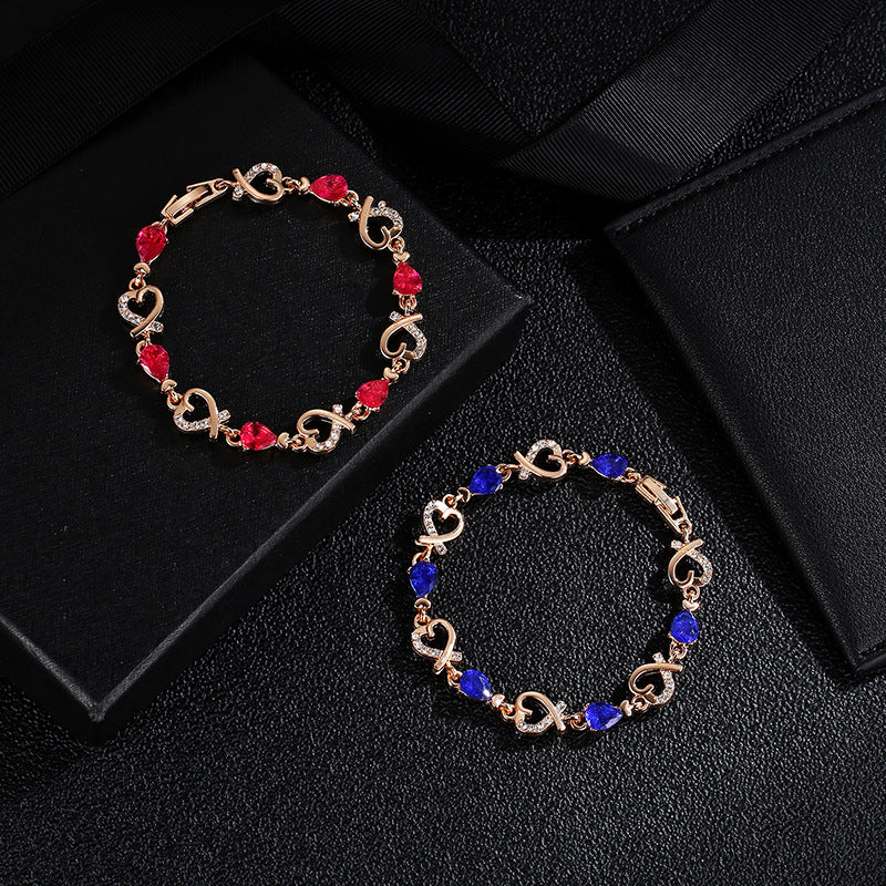 Hollow Heart-Shaped Love Bracelet with Rhinestones