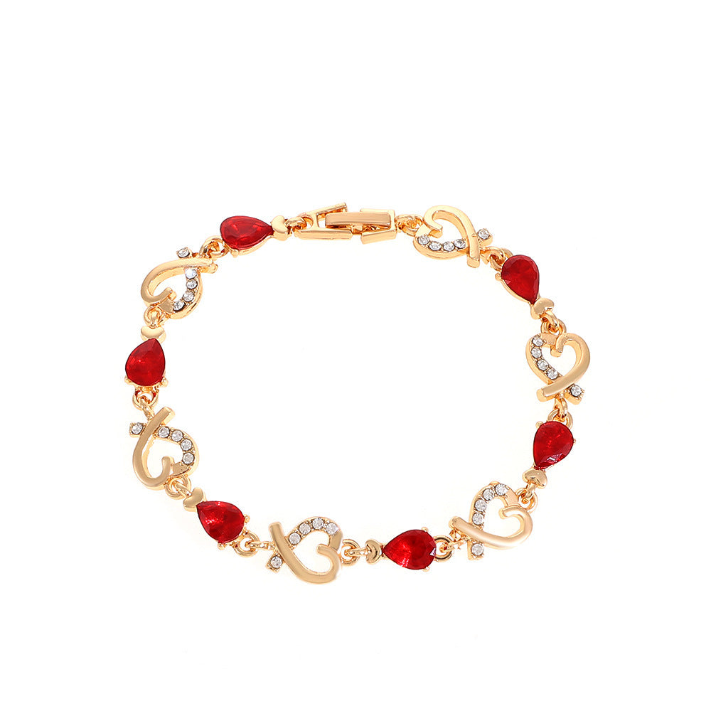 Hollow Heart-Shaped Love Bracelet with Rhinestones