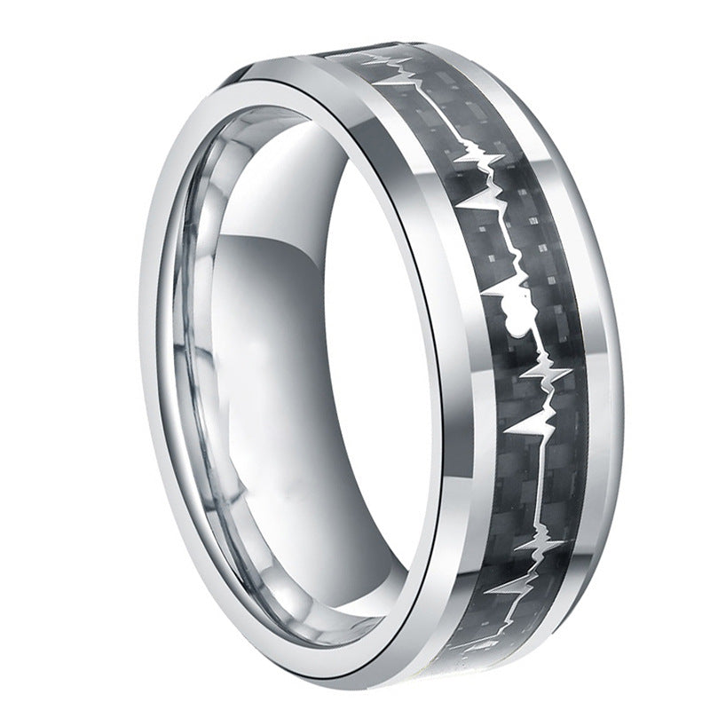 Fashionable Carbon Fiber Love ECG Ring – Pure Titanium Durable Unisex Jewelry