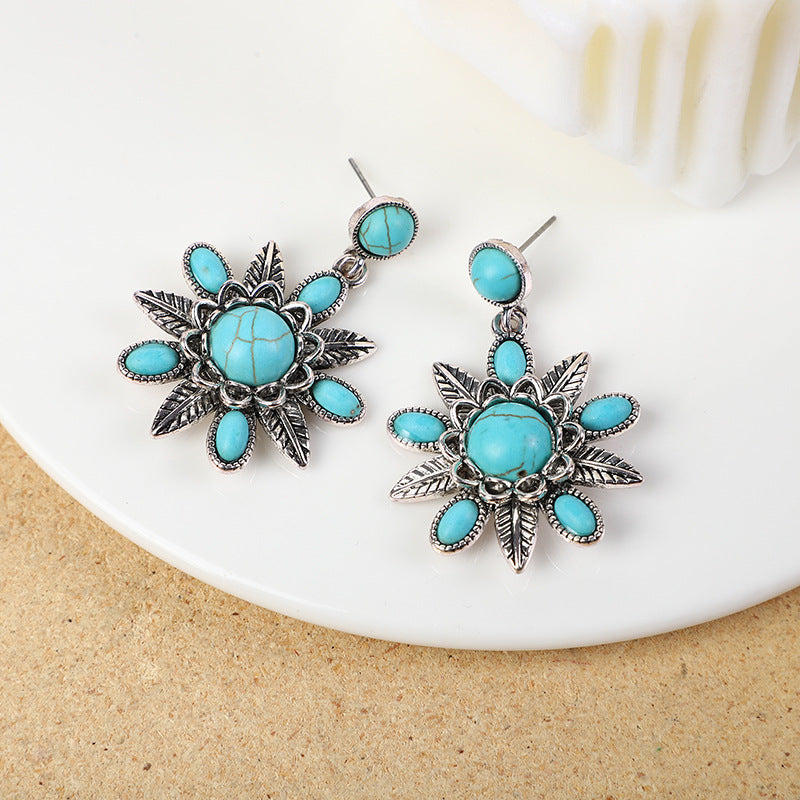 Western-Style Loose Turquoise Bead Necklace with Durable Electroplated Finish