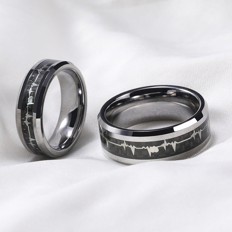 Fashionable Carbon Fiber Love ECG Ring – Pure Titanium Durable Unisex Jewelry
