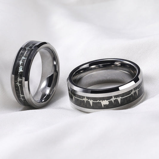 Fashionable Carbon Fiber Love ECG Ring – Pure Titanium Durable Unisex Jewelry