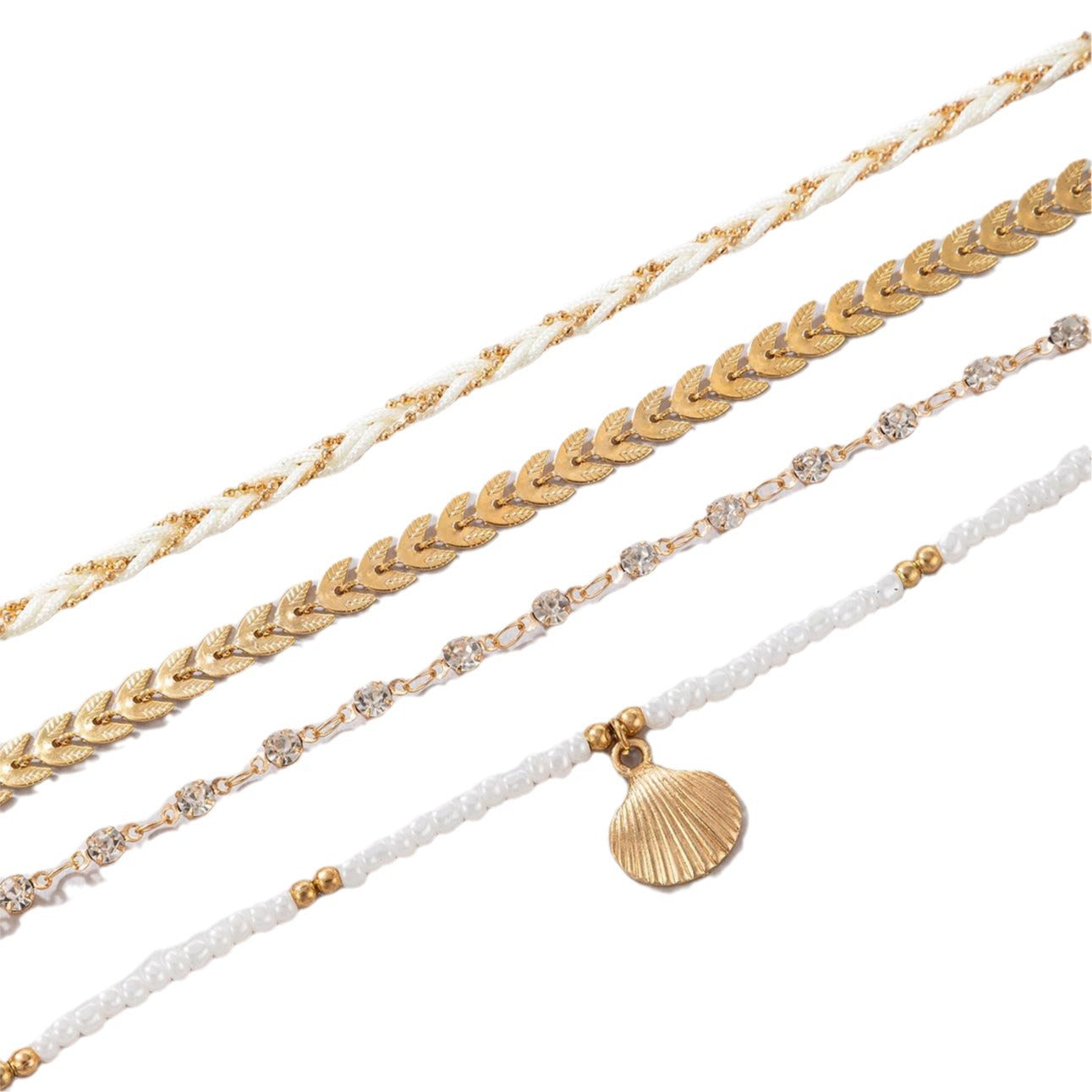4pcs Bohemian Woven Rope Foot Chains for Men & Women, Geometric Alloy & Black Beads Anklet Set, Dropping Oil Design, Summer Fashion Jewelry