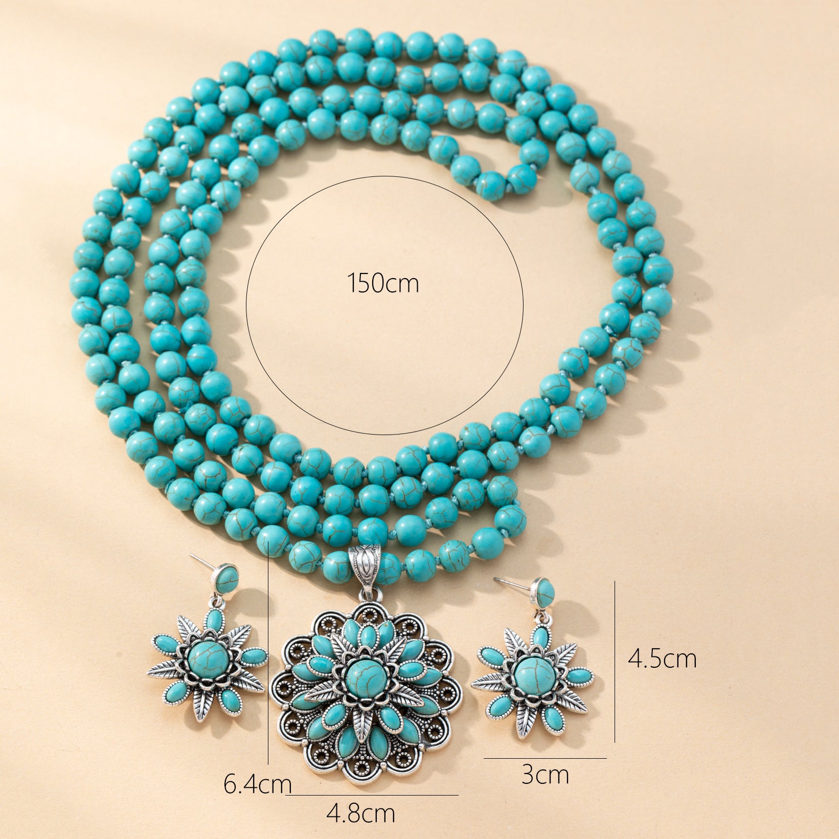 Western-Style Loose Turquoise Bead Necklace with Durable Electroplated Finish