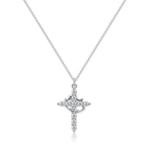 Fashion Jewelry Cross Full Diamond Crown Rotatable Pendant Necklace