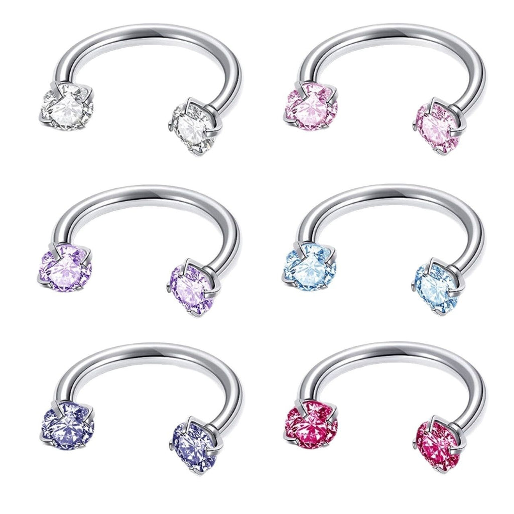 G23 Multi-Color Zircon Horseshoe Ring Double-Headed Inner-Tooth Stud Ear Bone Nail Earring