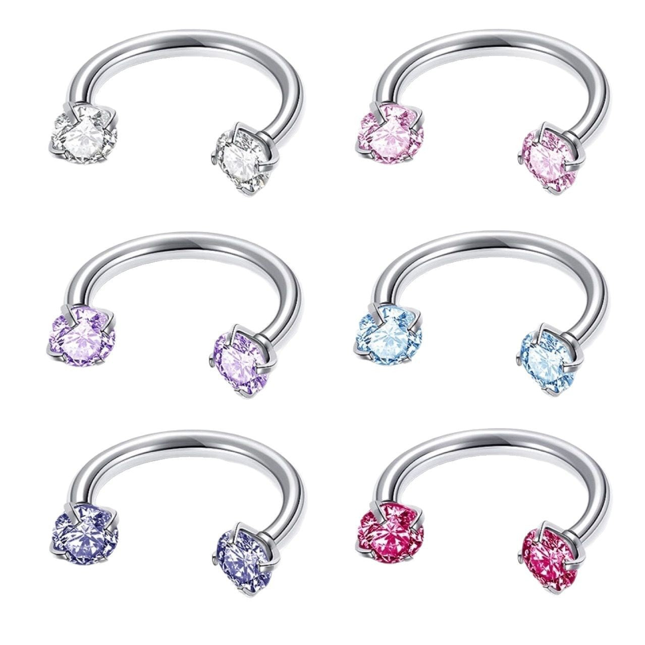 G23 Multi-Color Zircon Horseshoe Ring Double-Headed Inner-Tooth Stud Ear Bone Nail Earring