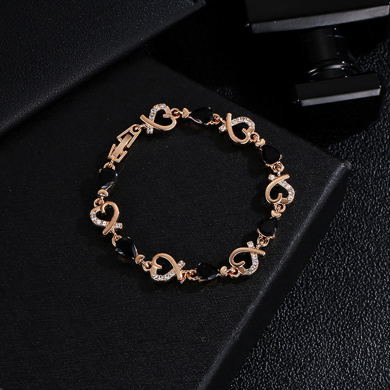 Hollow Heart-Shaped Love Bracelet with Rhinestones