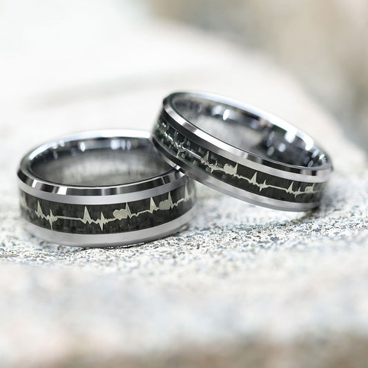 Fashionable Carbon Fiber Love ECG Ring – Pure Titanium Durable Unisex Jewelry