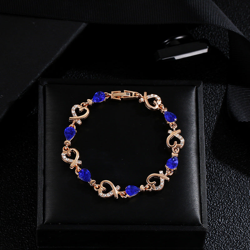 Hollow Heart-Shaped Love Bracelet with Rhinestones