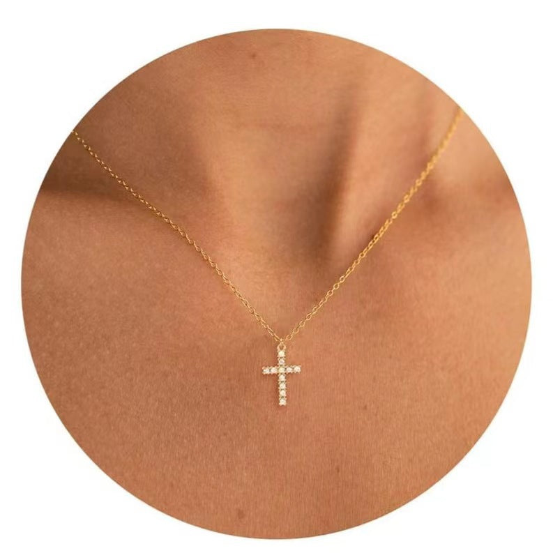 Fashion Jewelry Cross Full Diamond Crown Rotatable Pendant Necklace