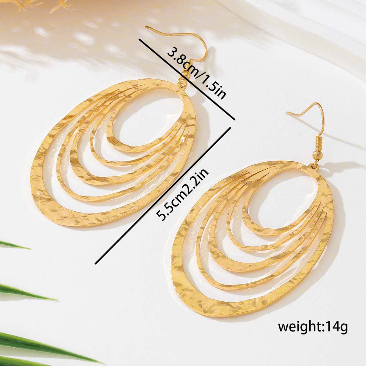 Elegant European & American Fashion 3-Layer Hollow Oval Gold-Tone Stainless Steel Dangle Drop Earrings