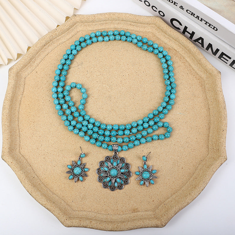 Western-Style Loose Turquoise Bead Necklace with Durable Electroplated Finish