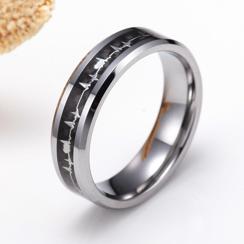 Fashionable Carbon Fiber Love ECG Ring – Pure Titanium Durable Unisex Jewelry