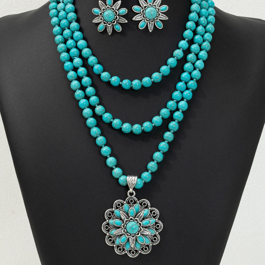 Western-Style Loose Turquoise Bead Necklace with Durable Electroplated Finish